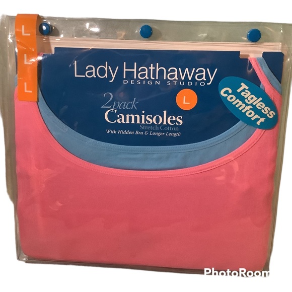 Lady Hathaway Tops - Lady Hathaway 2 pk. Stretch Cotton Camisoles, 1 pink, 1 blue, Large, hidden bra.